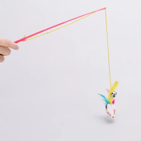 

Kitten Cat Teaser Dangler Rod 30 Cm Random Color Mouse Bell Elastic Rope Interactive Play For Cats