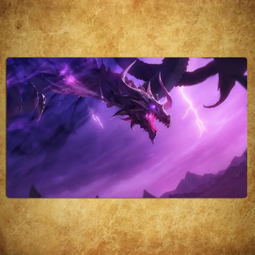 Purple Lightning Sky Dark Dragon TCG Playmat 35X60CM Magic Card Battle Mat Non-Slip Durable Stitched Edge Tabletop Playmat