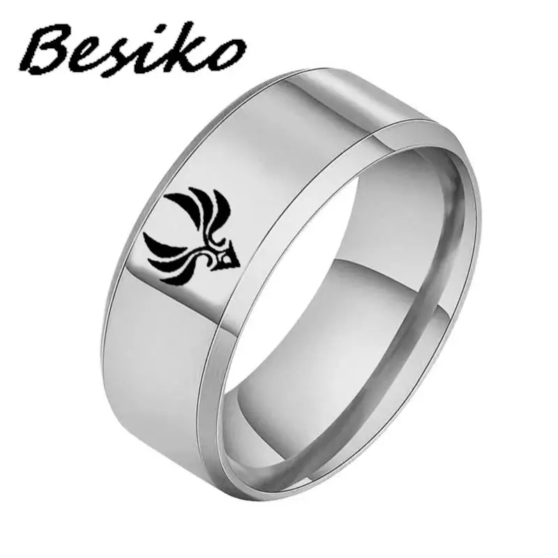 Besiko High Quality 316L Stainless Steel Anime Cosplay Ring Genshin Impact Rings Water Wind Thunder Fire Rock Ice Grass Jewelry