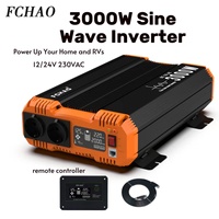 FCHAO Pure Sine Wave Inverter 12V to 230V, 3000W Continuous Power, Remote Controller, EU Socket, 50Hz, for Home and RVs