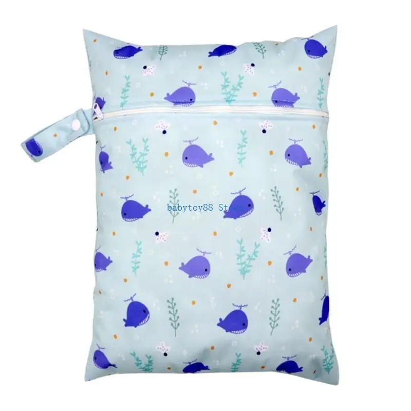 Y4UD حقيبة حفاضات أطفال مريحة ومتينة مقاومة للماء حقيبة تخزين الحفاضات الرطبة والجافة مع مقبض حقيبة بسحاب للأمهات المشغولات