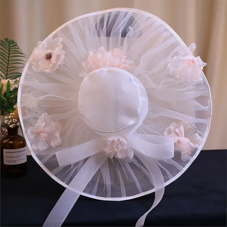 Fashion Wedding Hat Women Chapeau Ceremonie Mariage French Elegant Fairy Beauty Flower Exaggerated Top Hat White head flower