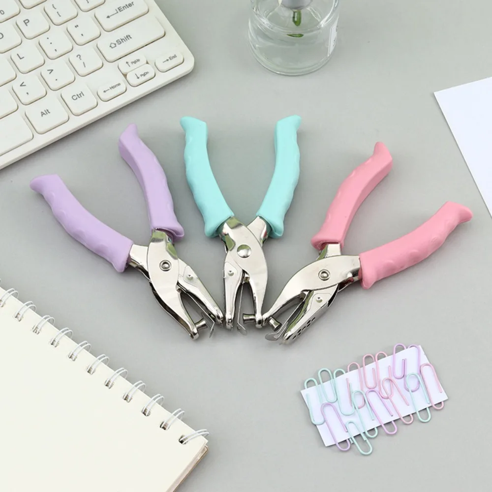 Single Hole Mini Paper Punch Macaron Color 3 Color Available Single Hole Punch Non-slip Handle Fashion DIY Paper Puncher School