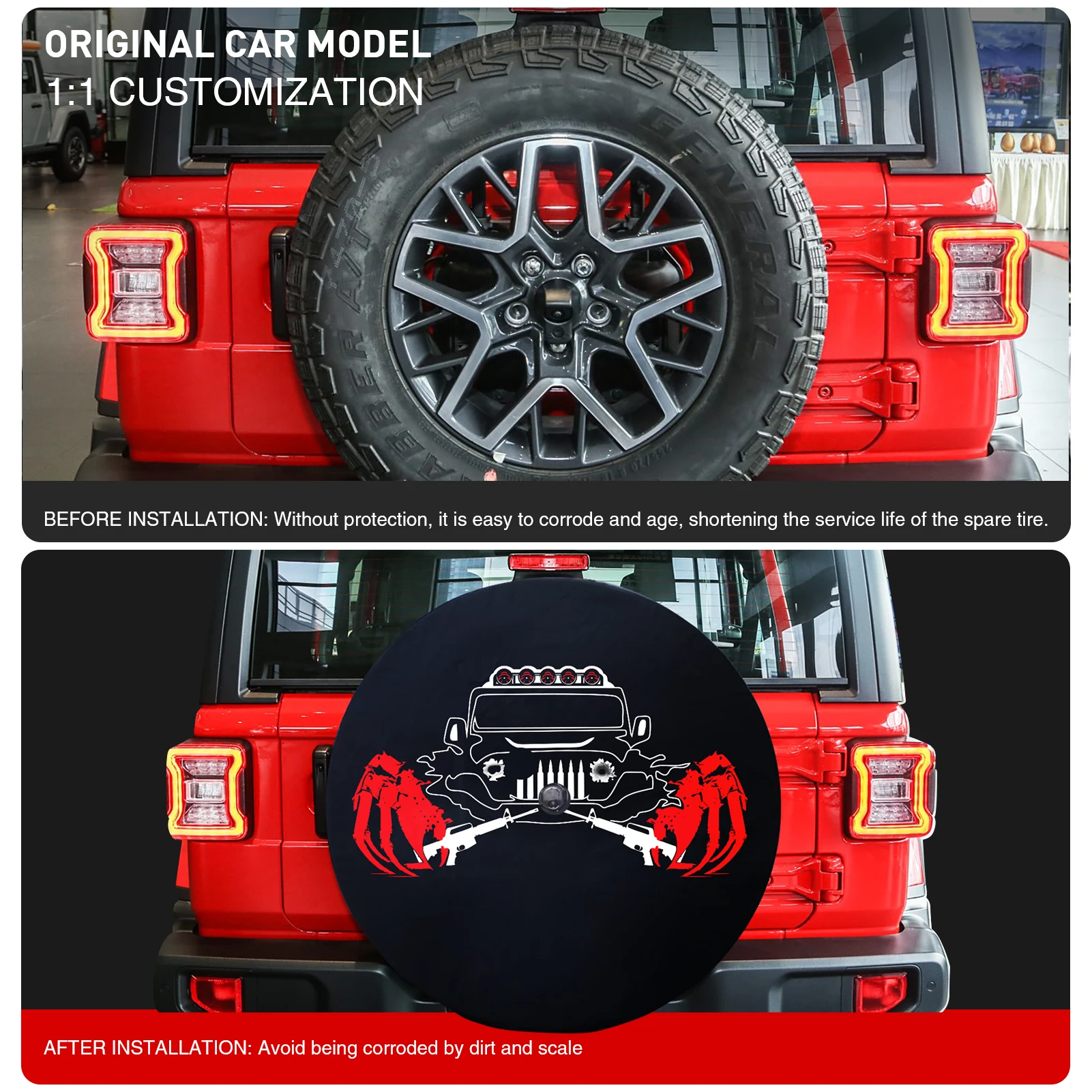 

18'' Spare Tire Cover Wheel Protective Cover For Jeep WRANGLER Dia. 82-84cm Tire Storage Bag Waterproof Dust-Proof