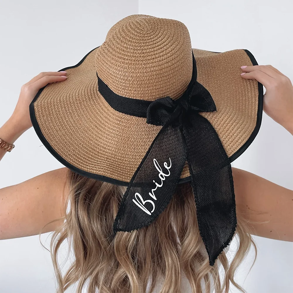 

1pcs Bride To Be Personalised Straw Floppy Beach Hat Fedora Honeymoon Hat Bridal Shower Bachelorette Party Sunhat Summer Gift