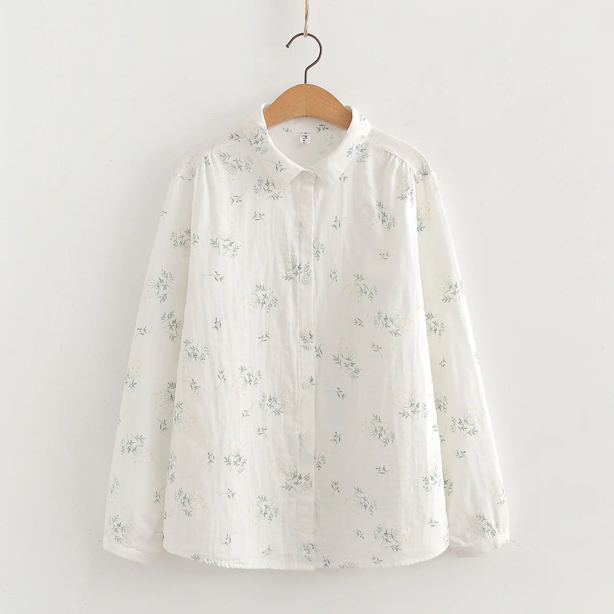 ‌ Damska koszula z długim rękawem na wiosnę i jesień 2025, z kwiatowym wzorem i nadrukiem w kropki, świeża, bawełniana, luźna, biała koszula i top, wielofunkcyjna.