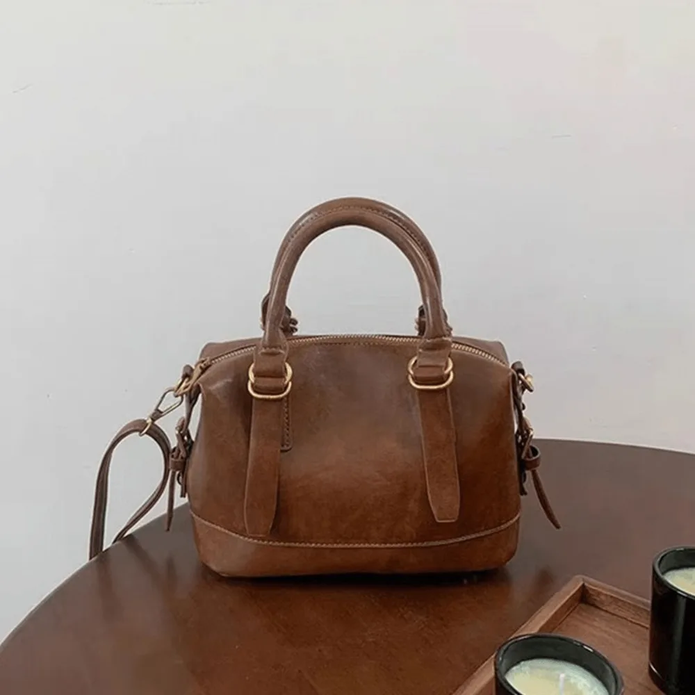 Women Brown Leather Handbag New Retro Crossbody Bag Luxurious Design Fashionable Shoulder Bag