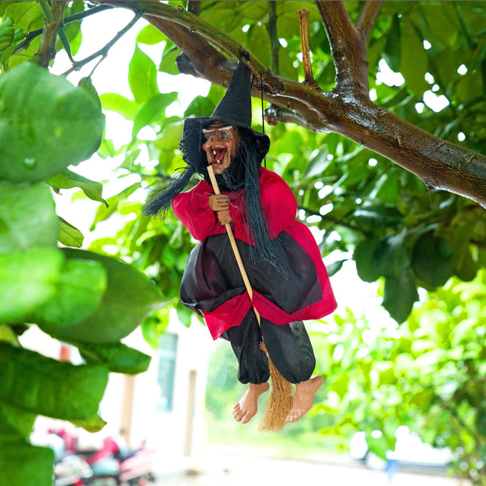 Spooky Witch Pendant Sound Making Ornament for Halloween Party Decor, Voice Activated Hanging Prop for Indoor Outdoor House