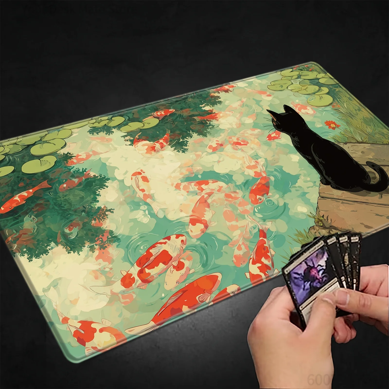 

Black Cat & Koi Pond Magic Party Game Mat Durable Rubber for MTG&TCG Games 35X60cm Mouse Pad Offices Desk Mats Friendly Design