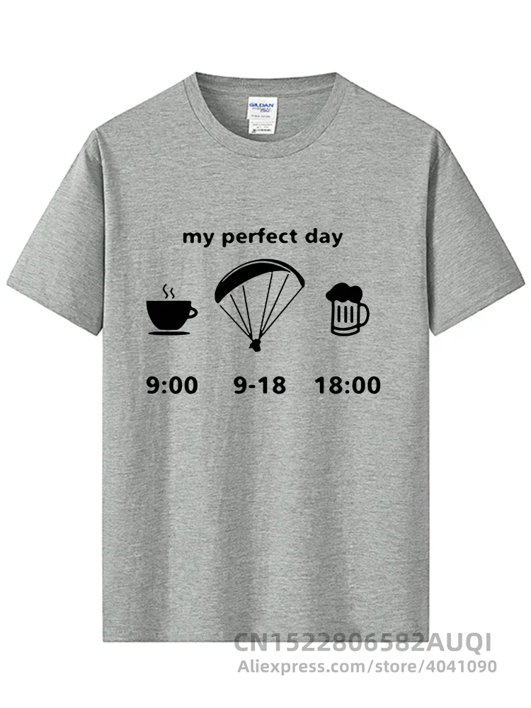 My Perfect Day Evolution Of Paragliding Drink Tea&Beer Funny Print T Shirts Men\'s Clothing Brand Cotton Short Sleeve T-Shirt