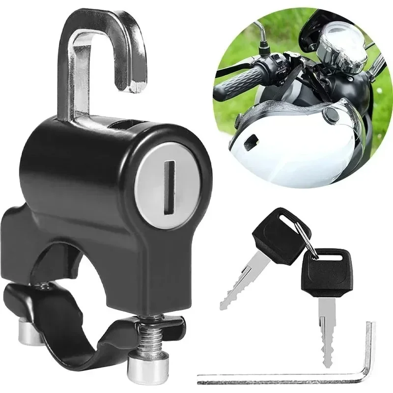 Motorcycle Helmet Lock Portable Anti-Theft Security Lock Electric Scooter Bike Handlebar Mount Helmet Locks with 2 Keys