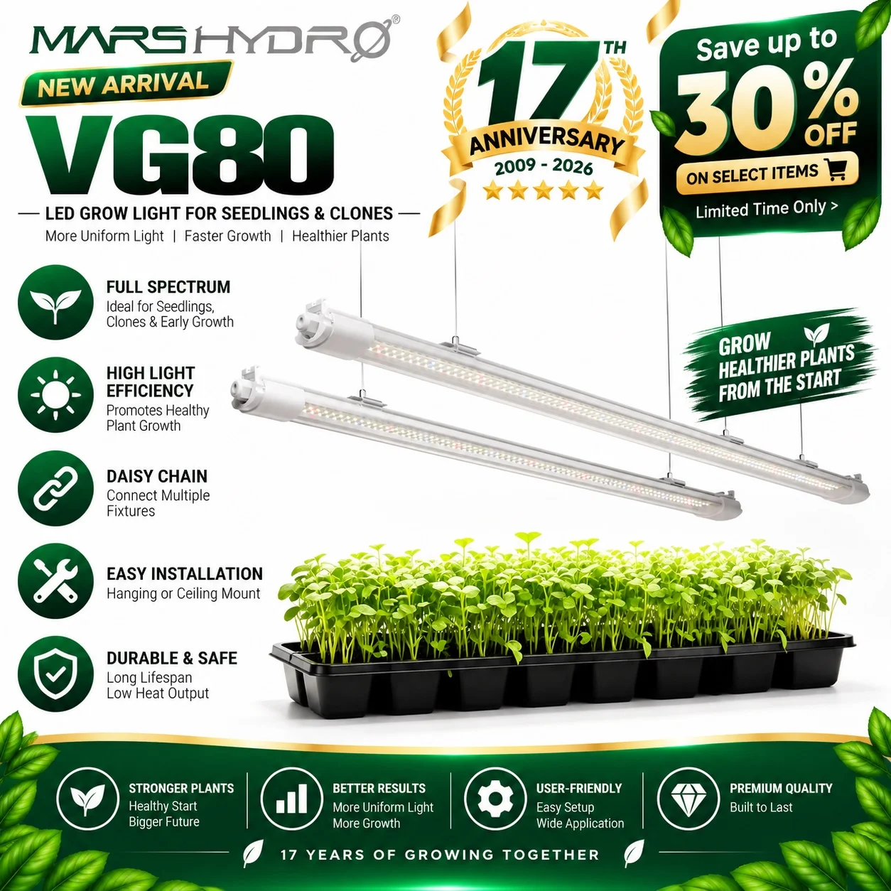 Mars Hydro 2PCS VG80 80W Barre LED per Coltivazione di Vegetali, Fiori e Piante da Interno