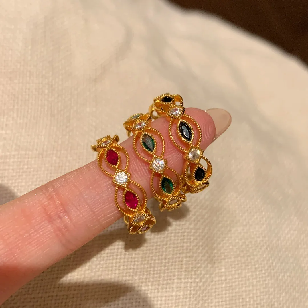 

Ювелирное изделие Duobao: Серебряное кольцо с камнем «лошадиное глазо», нишевый дизайн, изысканное кольцо с красным корундом и зеленым цирконом, женское кольцо