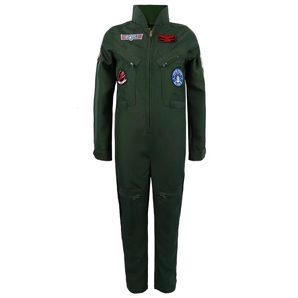 Disfraz de piloto de combate para adultos y niños, traje de vuelo de la Fuerza Aérea, juego de rol con accesorios de aviador, mono de Piloto Militar verde del ejército