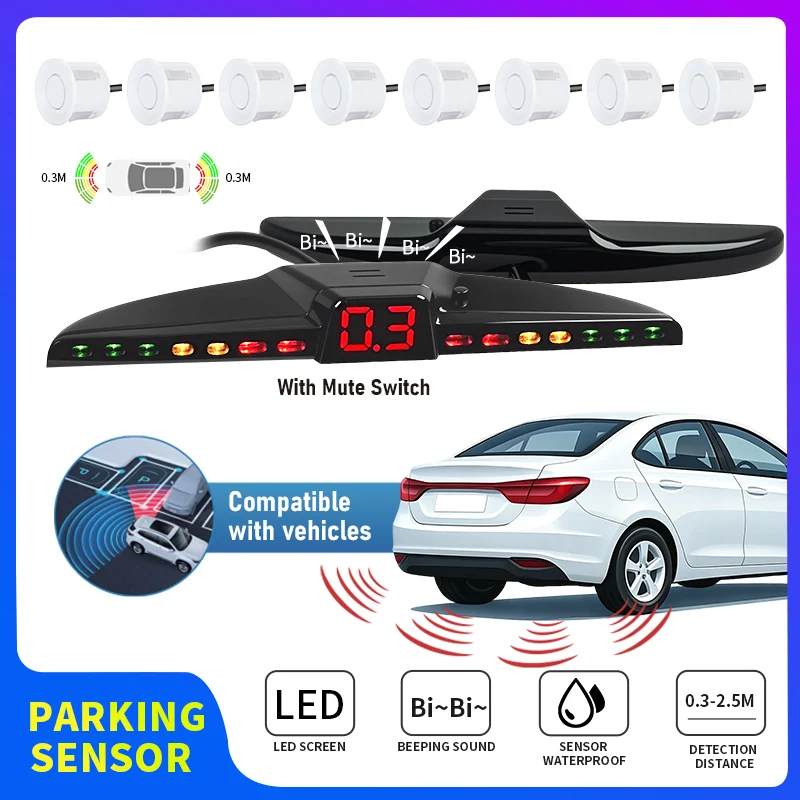 parking sensor kit 8 sensors front and rear Buzzer Reverse Backup Radar Sound Alert Indicator Probe System radar detectors 22