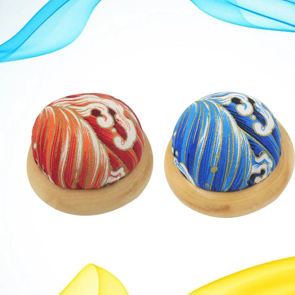 

2 Pcs Wooden Base Pin Cushion Retro Japanese Holder Vintage Bamboo Sewing Needle Pillow Storage Decor Craft Supplies