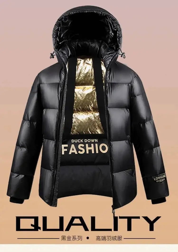 الشتاء الرجال سترة فاخرة الأزياء زوجين الأبيض بطة أسفل رشاقته الدافئة مقنعين سترة عالية الجودة الذكور أبلى يندبروف معطف #6