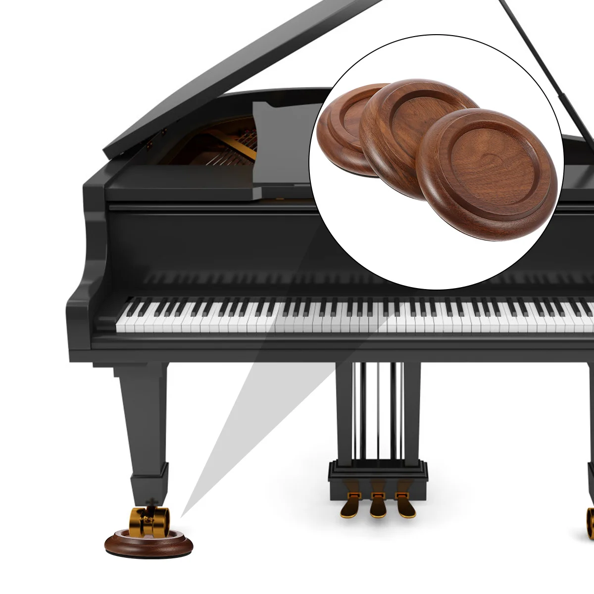 

3Pcs Piano Floor Protector Black Walnut Wood Caster Cups Anti-Skid Shockproof Pads Secure Upright Grand Piano Legs from Damage