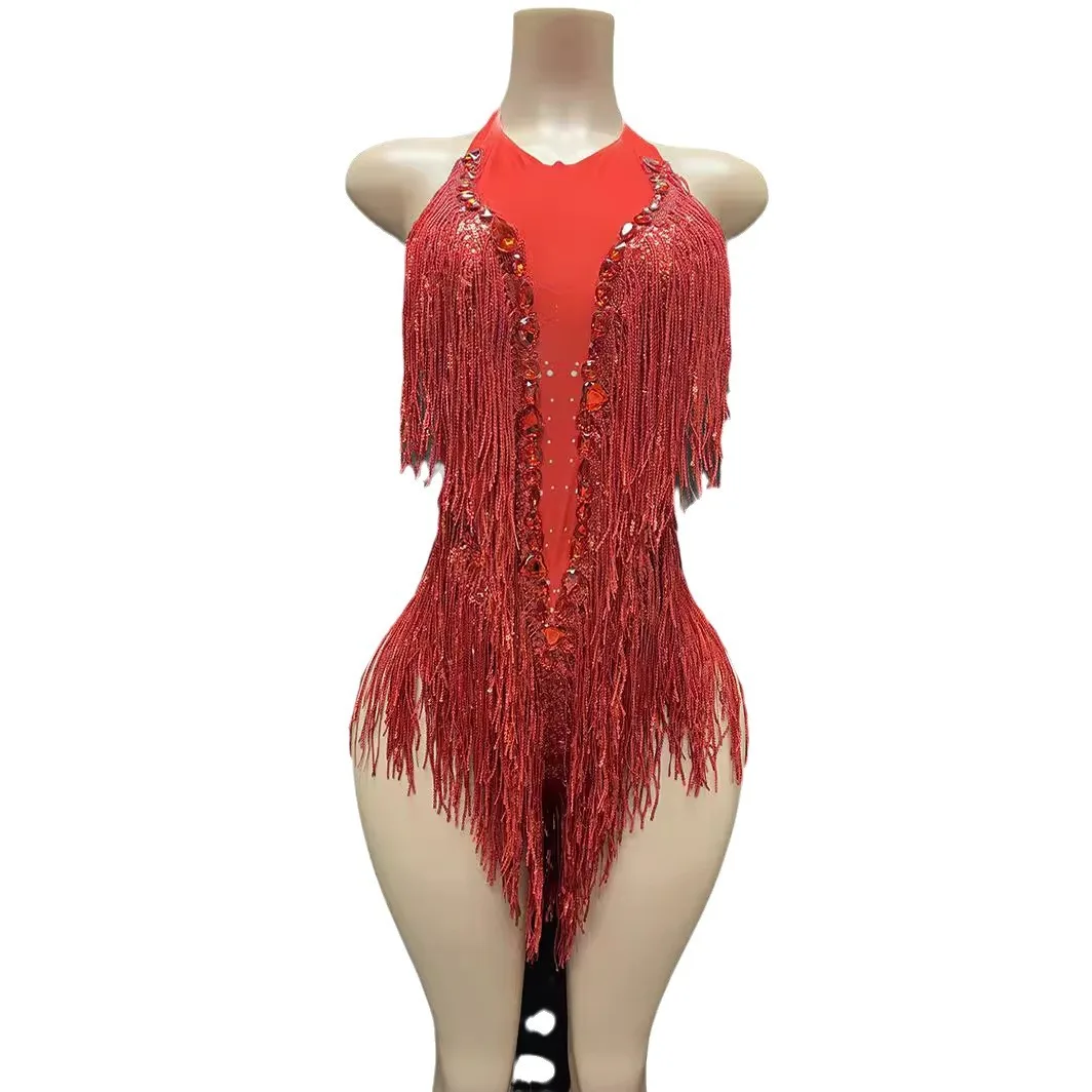 เครื่องแต่งกายกระโปรงสีแดงนักร้องหญิงนักเต้นชุดโมเดิร์นเต้นรําละติน Vestidos De Gala De Noche Abito Da Cerimonia Donna