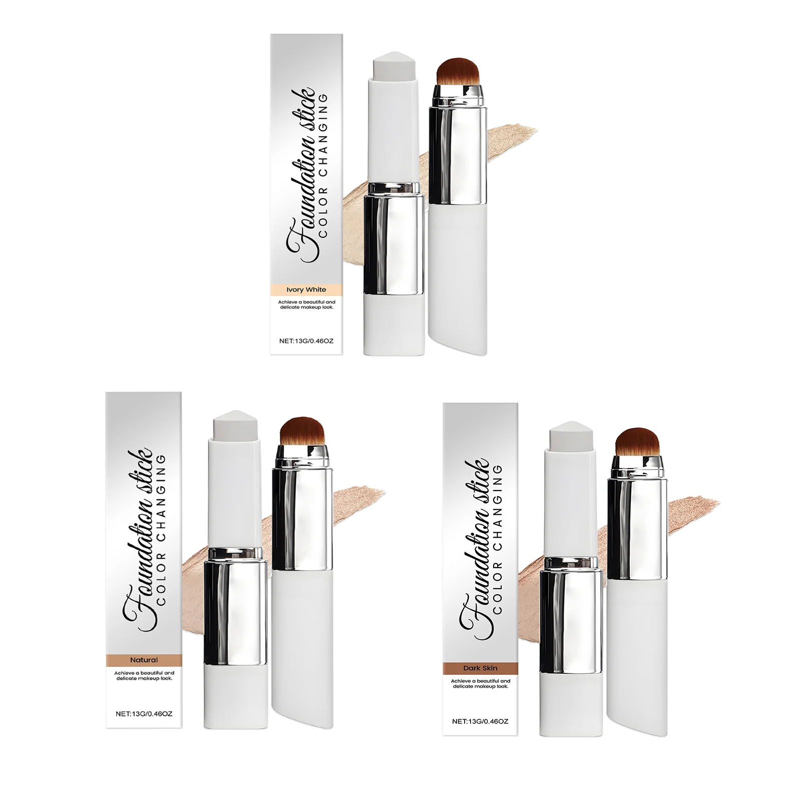 2-in-1 Color-Changing Foundation Stick High Coverage Stick Concealer Waterproof Sweatproof Creamy Texture Portable Quick Makeup