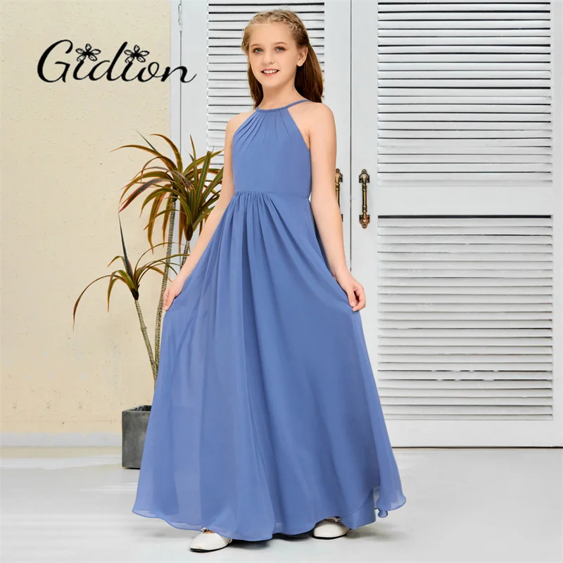 Spaghetti Straps Chiffon Junior Bridesmaid Dress Wedding Ceremony Birthday Party Pageant Event Celebration Banquet For Children