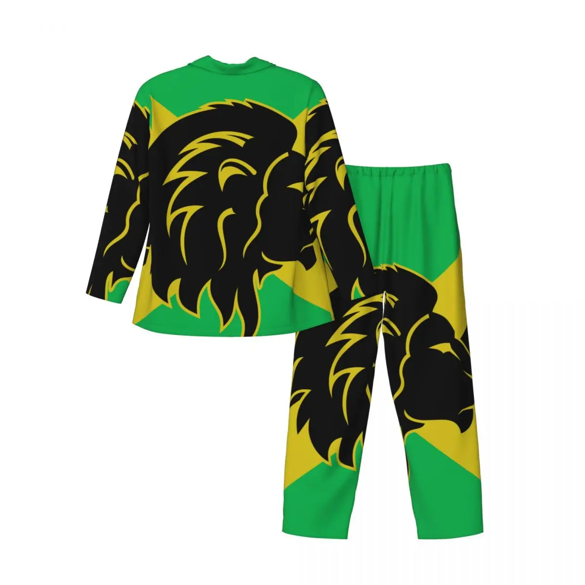 Jamaica Flag Lion Head Long-sleeved Trousers Pajamas for Men Autumn and Winter Homewear Sleepwear Sets