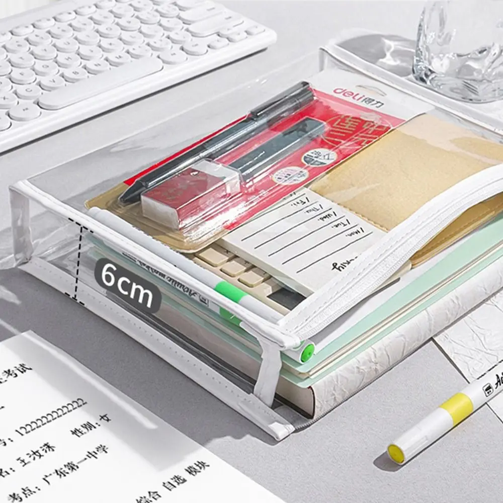 1pc Portable PVC Clear Storage Bag With Handle Large Capacity Stationery Organizer Waterproof Stationery Pouch Gift