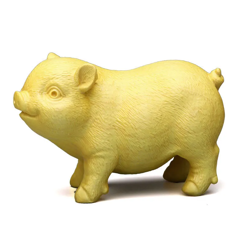 Boxwood carving lucky pig ornaments solid wood creative cute zodiac animals rich pig wenwan hand pieces