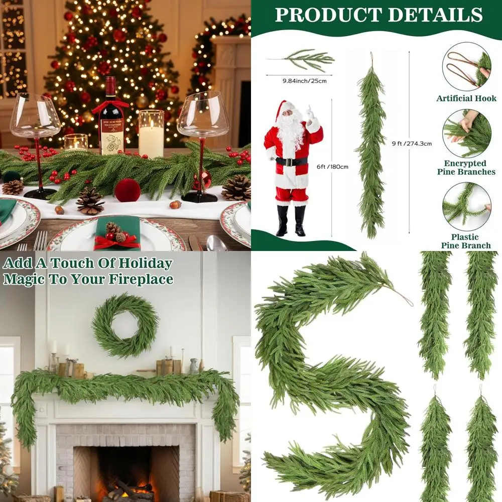 

Artificial Norfolk Pine Garlands for Christmas, Real Touch Greenery for Mantle, Fireplace, Staircase, Front Door, Dining Table -