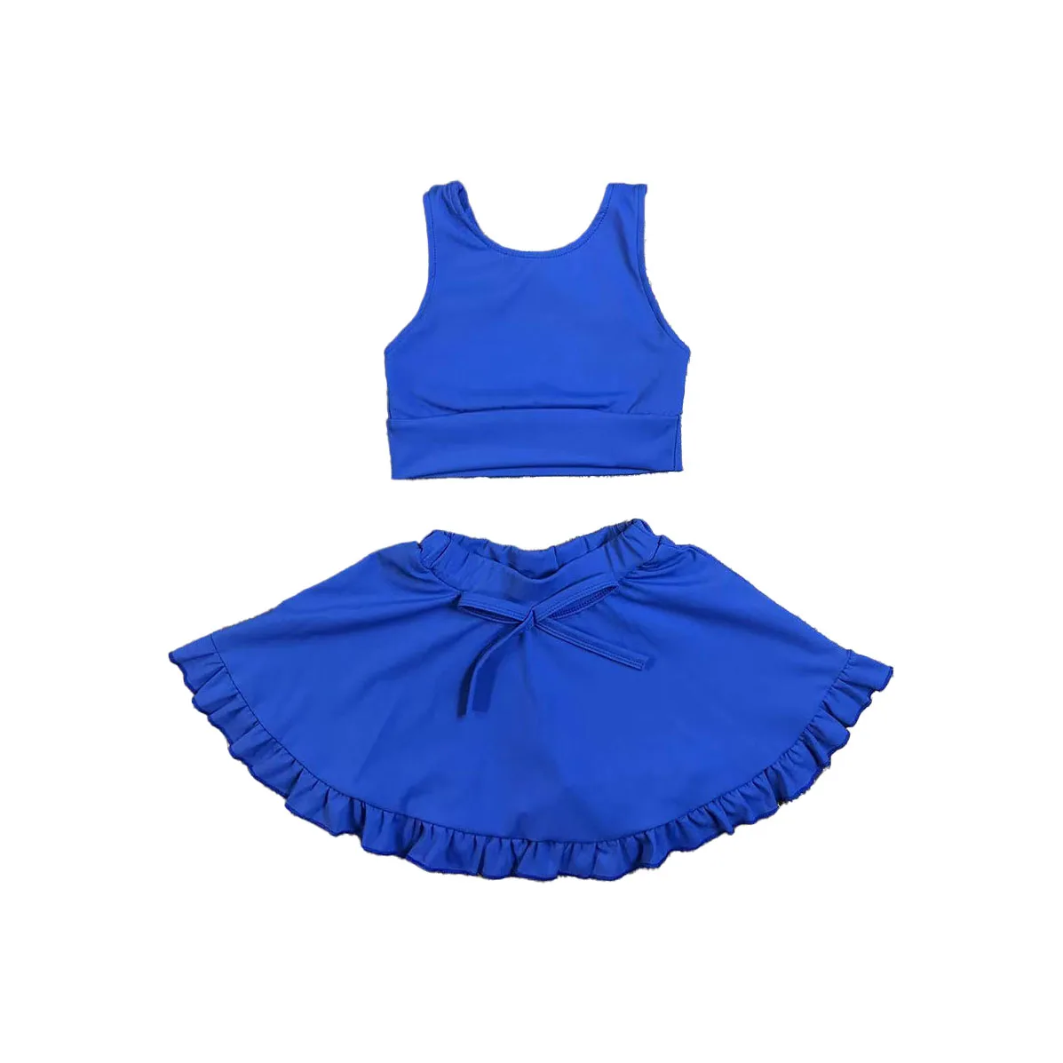 Boutique Little Girls Yoga Set High Elastic Athletic Navy Active Wears Girls Vest Top Skorts Outfit Custom Other Color
