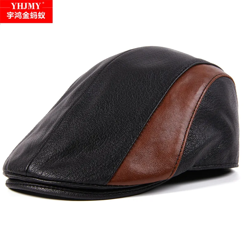 Spring, autumn and winter beret women's leather cap forward worker's hat men's sheepskin winter warm thin hat