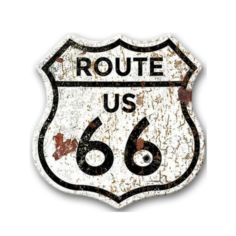 Route 66 America Tin Signs Vintage Metal Shield Shaped Plaques for Garage Man Cave Club Bar Home Wall Art Decor