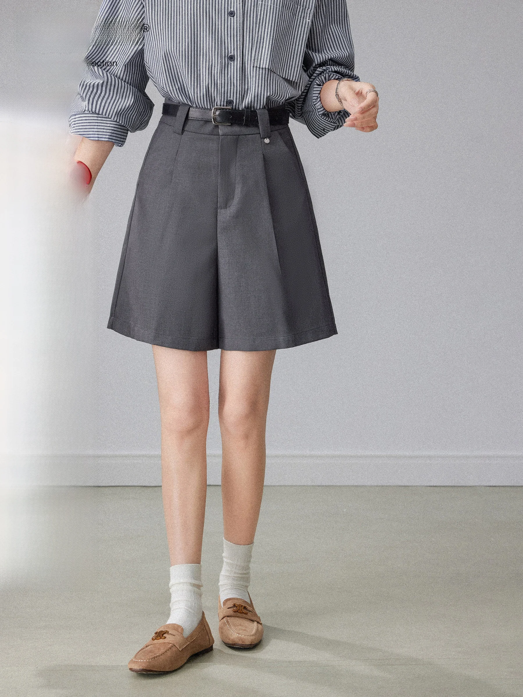 

ay Suit Casual orts Women's High Waist Slimming Versatile A-Line Five-Quarter Pants Spring 2026 New Sle Wide Leg Straig...