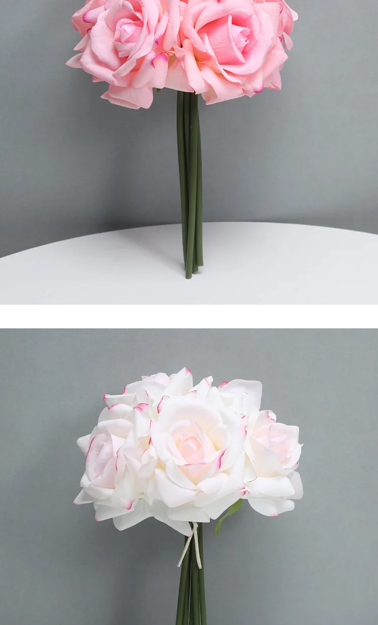 5-köpfiger Rosenstrauß mit geschwungenen Blüten, feuchtigkeitsspendend, echt anfühlend, Hochzeitsstrauß, Brautstrauß, Kunstblumen, Dekoration für Zuhause, Party, Event – Detail 12