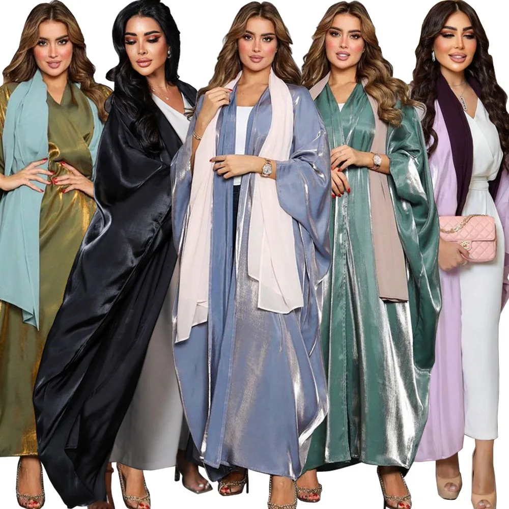 

Shiny Eid Kimono Abaya Women Dress Modest Muslim Ramadan Morocco Party Islam Turkey Dubai Bat Sleeve Cardigan Robe Kaftan Caftan