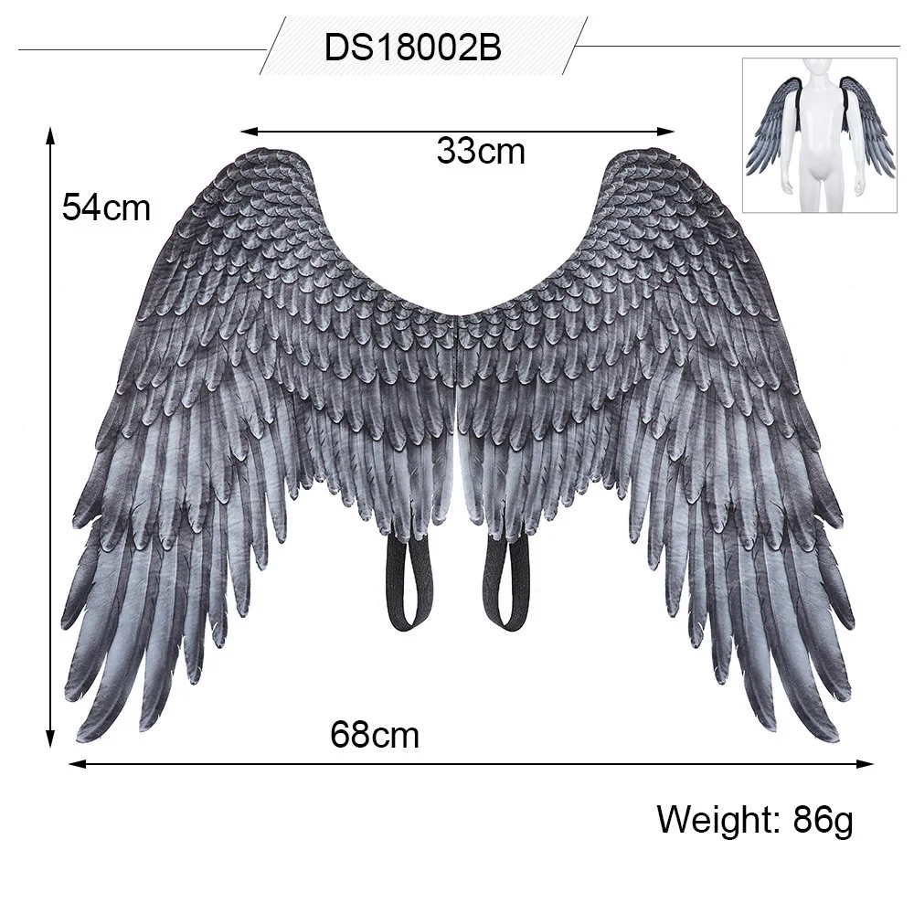 Kids Mardi Gras Celebration puntelli Print Wings Boys Girls Halloween Cosplay Black White Angel Wings Stage Show Wear