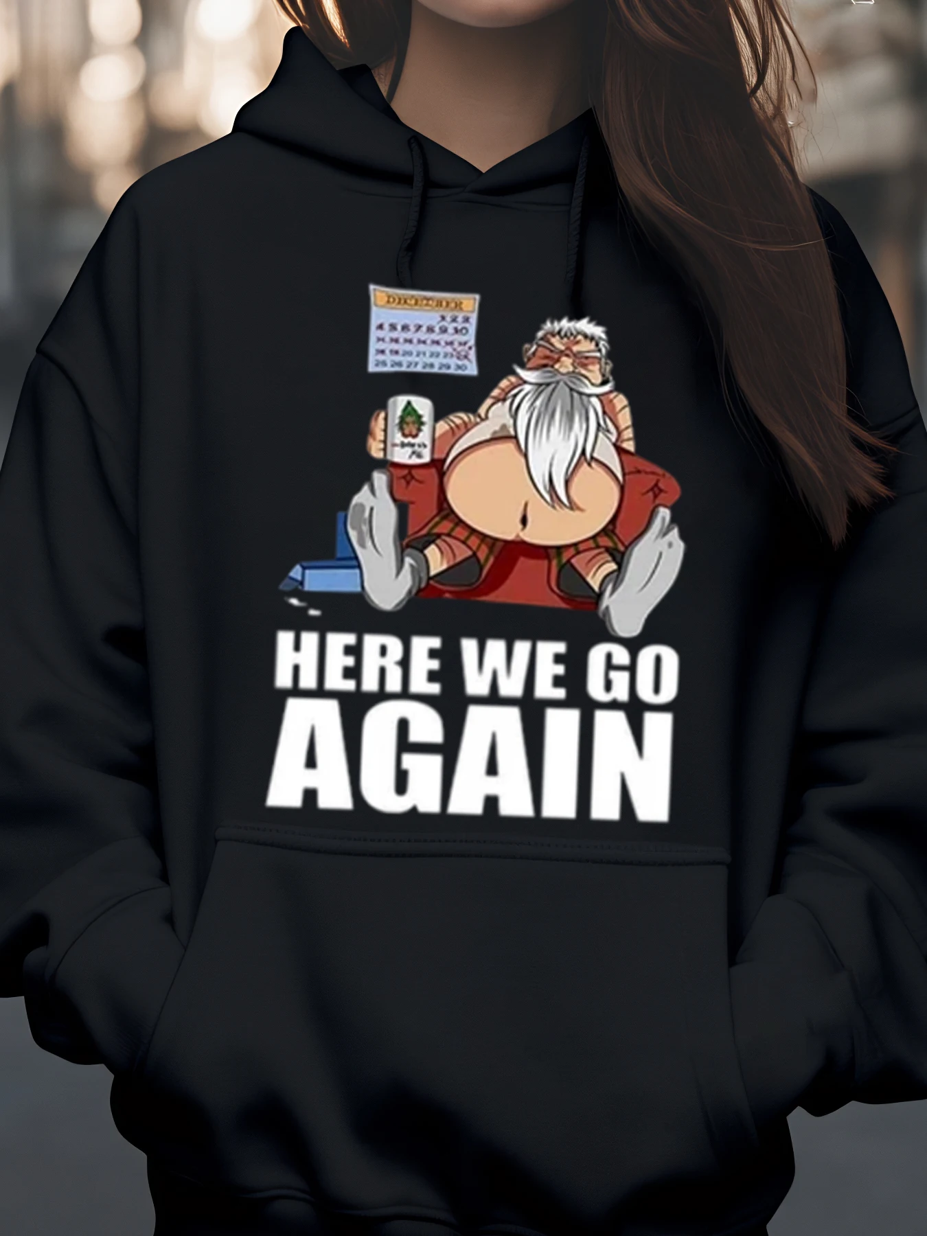 تقويم سانتا كلوز هنا نذهب مرة أخرى، طباعة هوديي عيد الميلاد ملابس غير رسمية للجنسين #1