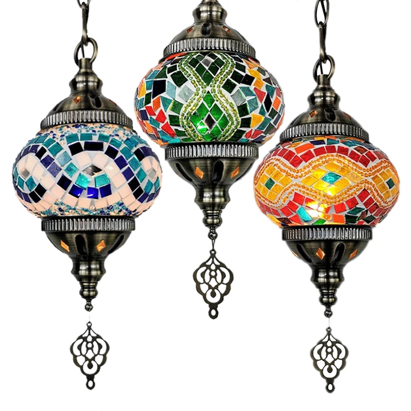 

Mediterranean Style Stained Glass Pendant Light Romantic Home Decoration Moroccan Turkish Mosaic Hanging Lamp Bohemia Lighting