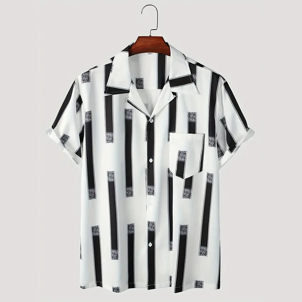 Hip Hop Casual Tops For Men And Women Striped Pattern Design Printed Shirts Short Sleeve Shirts Button Up Fashion Tops