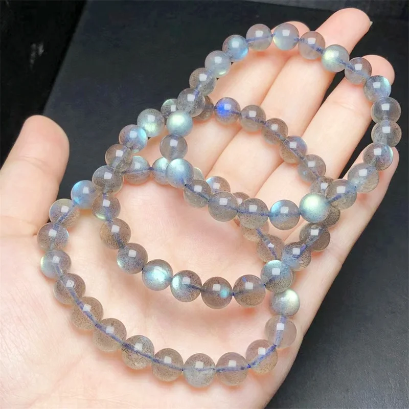 Natural Labradorite Bracelet Accessories Luxury Jewelry Adjustable Chain Quartz Crystal Stone Bangle 1pcs 8MM