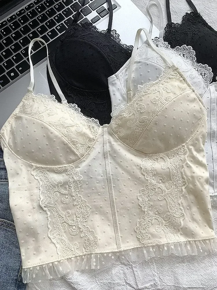 Korean Fashion Summer Crop Tops for Women Lace Patchwork Spaghetti Strap Female Camis Mujer Sweet Almighty Tank Top Dropshipping