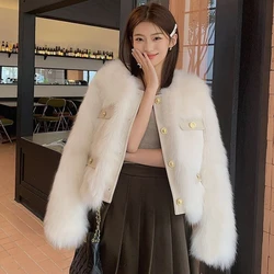 2022 Winter New Women Faux Fur Coat Temperament Socialite Round Neck Imitation Fox Fur Short Outwear Thicken Leisure Warm Jacket