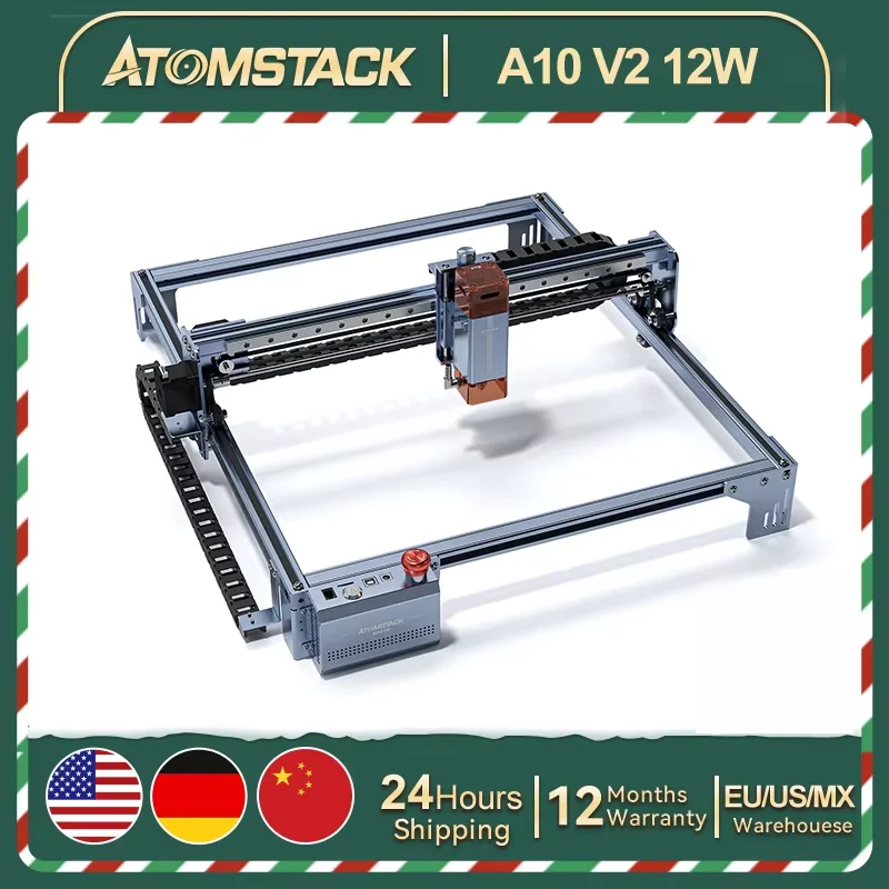 Atomstack 레이저 조각 절단기, 고정 초점 레이저 목재 금속 강철, 고속 400x400mm, 50W 전력, A10 V2, 12W