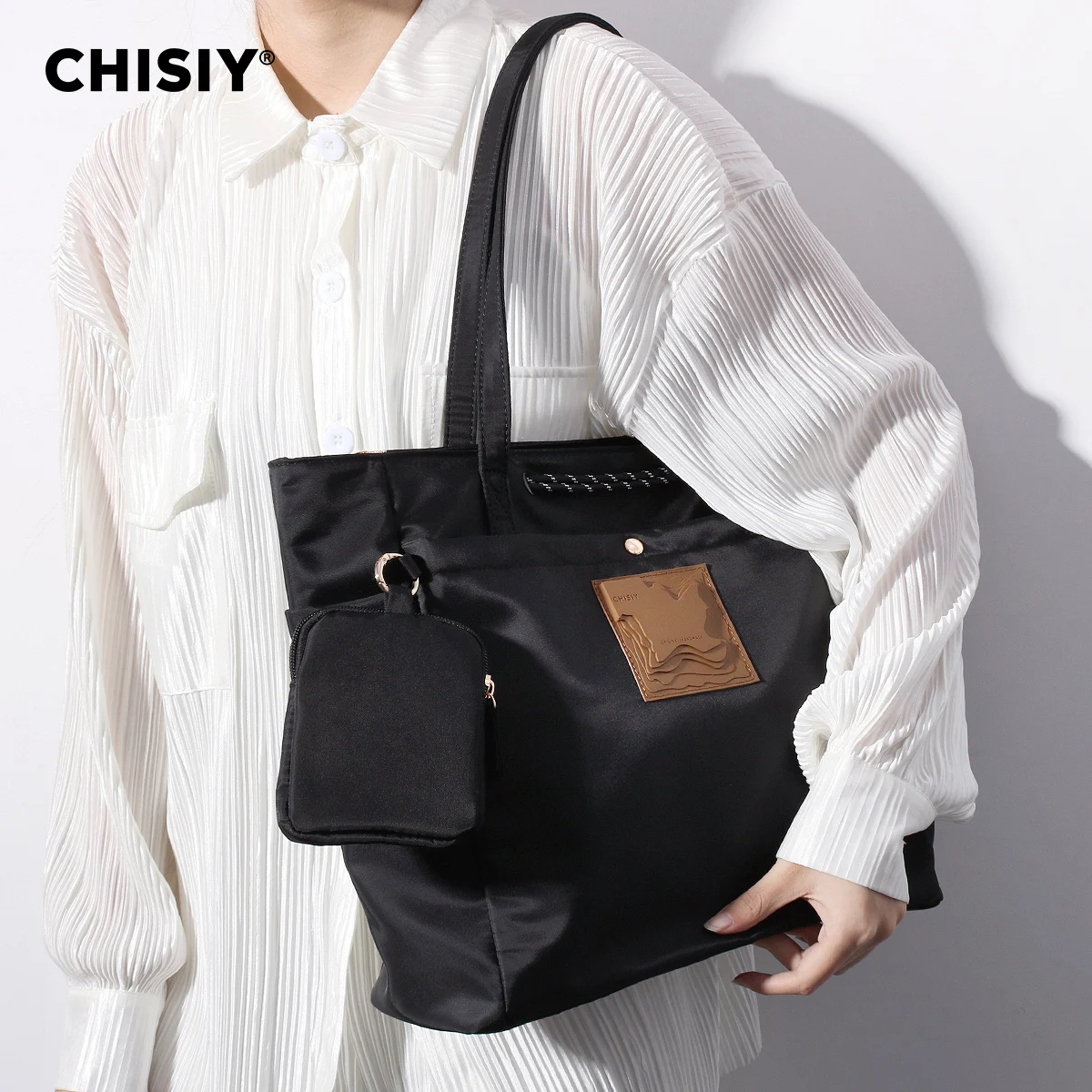 CHISIY Original Handmade American splicing briefcase, simple and fashionable tote bag, large capacity commuting handbag