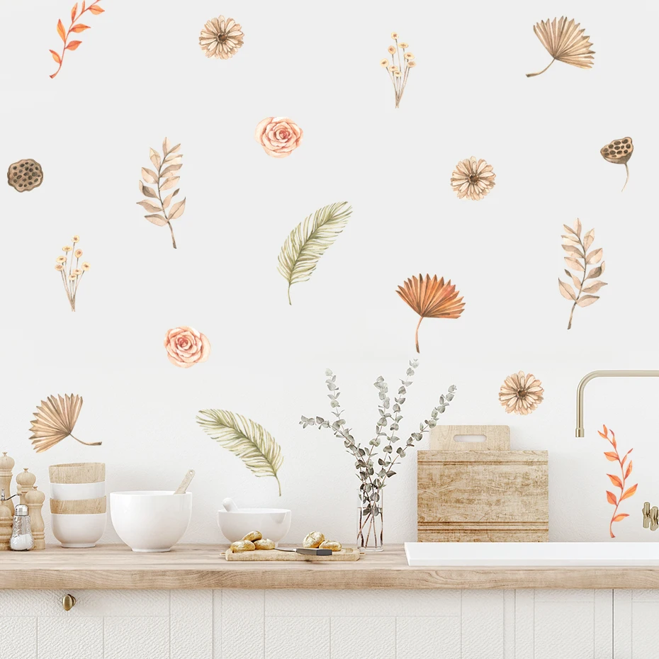 

Boho Cartoon Retro Branch Flower Watercolor Vinyl Nursery Wall Decals Print Kids Room Girls Room Living Room Interior Home Decor