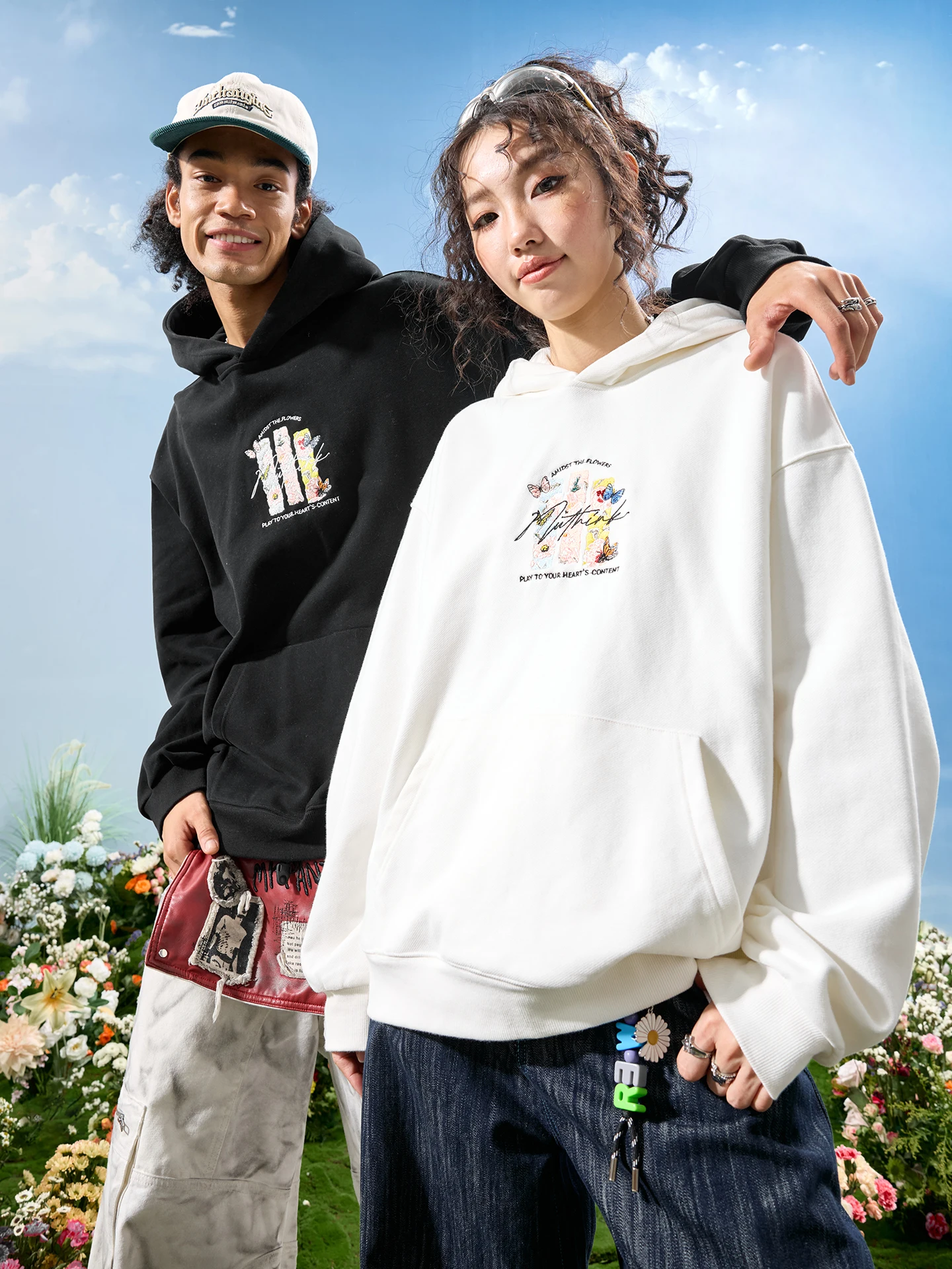 

Nuthink American Retro Letter Embroidery Hoodie Floral ex New Sle Spring Cotton Long Sve Sweatirt