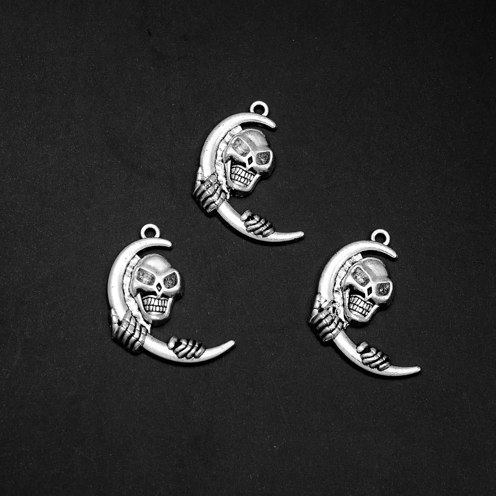 1/5/10/20pcs/Lot Vintage Halloween Charms Cute Skull Skeleton Head Moon Pendant For DIY Necklace Earring Jewelry Making Supplies