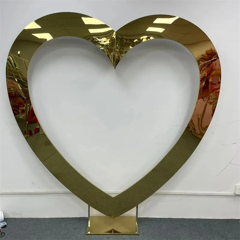 New Wedding Prop Silver Heart shaped Stainless Steel Arch Party Stage Background Screen Welcome Area Decoration 1pcs