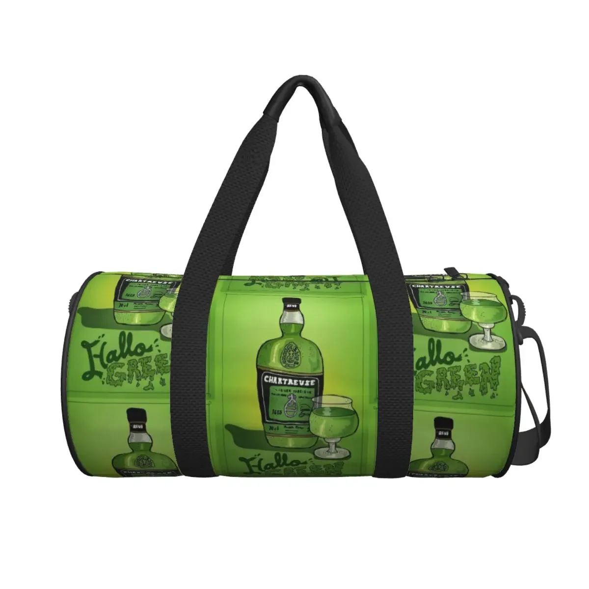 

Green Chartreuse Bottle Oil Painting Drink Large Duffle Gym Bag Waterproof Duffle Travel Bags Handbags Fitness bag