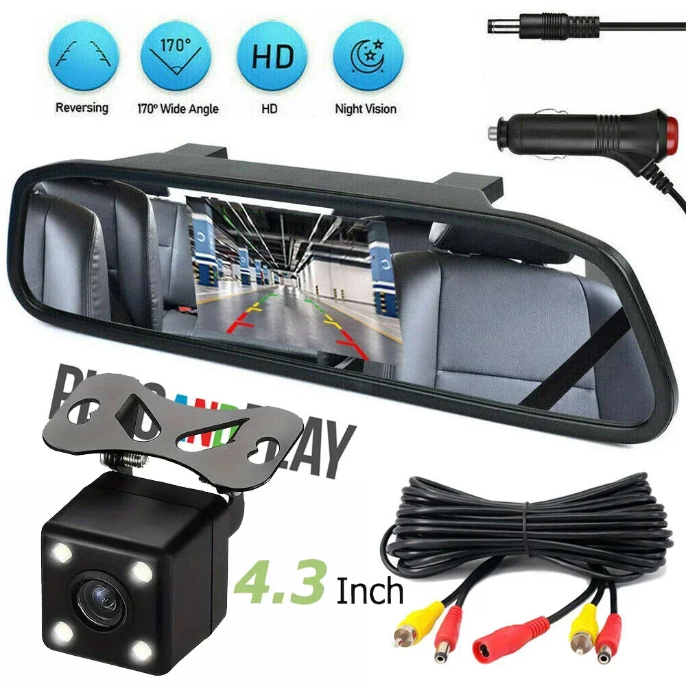 Car Rear view Camera4led with Mirror Monitor for Vehicle Parking Rearview Mirror Camera  4.3 Inch Screen Hd Reversing Camera